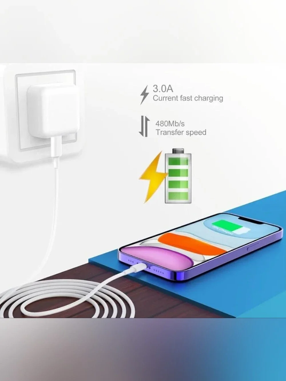 3pk 6ft iPhone Fast Charger 20W USB-C Wall Charger Block [MFi Certified]